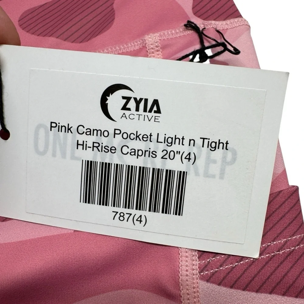 NWT ZYIA Pink Camo Pocket Light n Tight Hi-Rise Capris 20” Leggings Womens 4 - Picture 8 of 15
